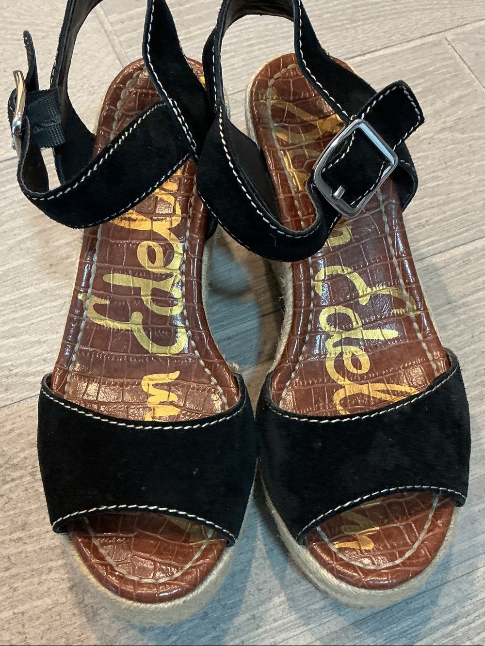 Sam Edelman Dimitree Black Suede Ankle-Strap Wedge Sandals Women’s Sz 8